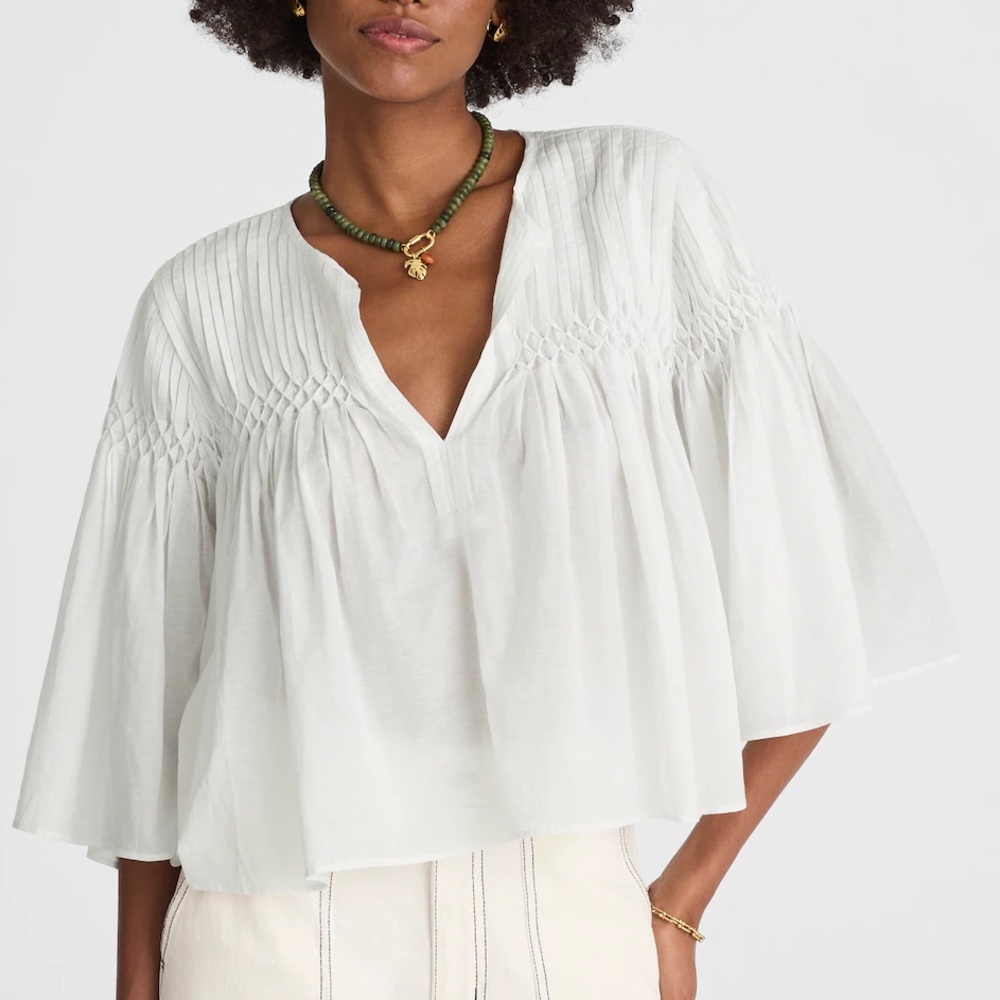 NWT  Madewell Pintucked Flutter-Sleeve Top Women’s XSmall